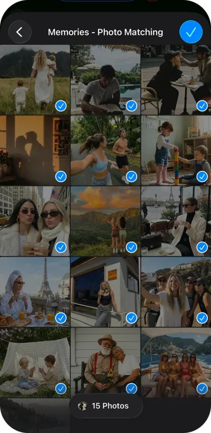 Die Memories-App bei der Auswahl persönlicher Fotos